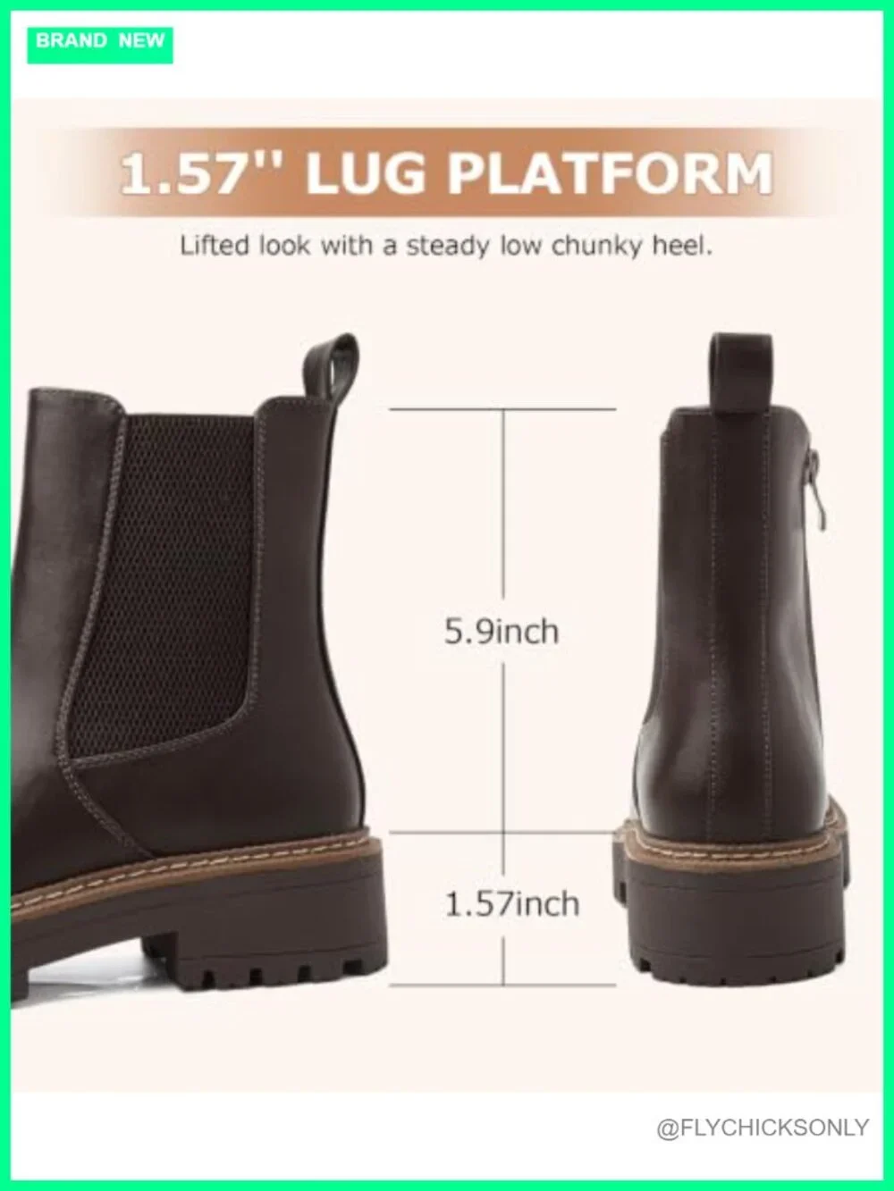 Chelsea Ankle Boots Square Toe Chunky Slip-On Lug Sole Faux Leather Women's